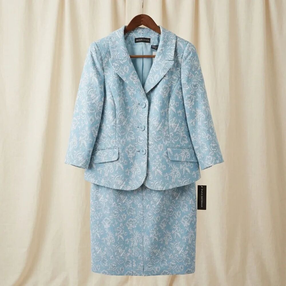dana buchman light blue / aqua with white floral jacquard pattern | Sz 14